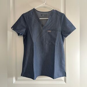 Figs Heather Denim Blue Scrub Set, XS Top, S Pants